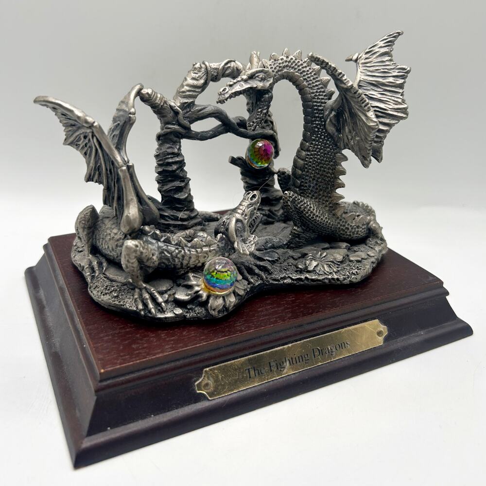 Rare VNTG The Fighting Dragons Pewter Statue by AG Slocombe #3320 Tudor Mint EUC - Picture 5 of 7